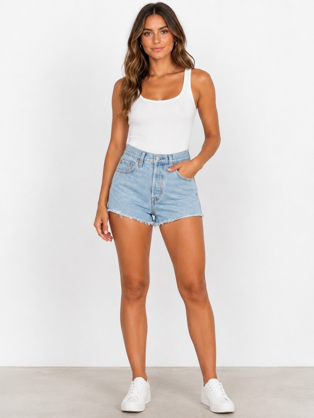 Levi's Light Blue Denim Cutoff Shorts Distressed Buttonfly Jean 501